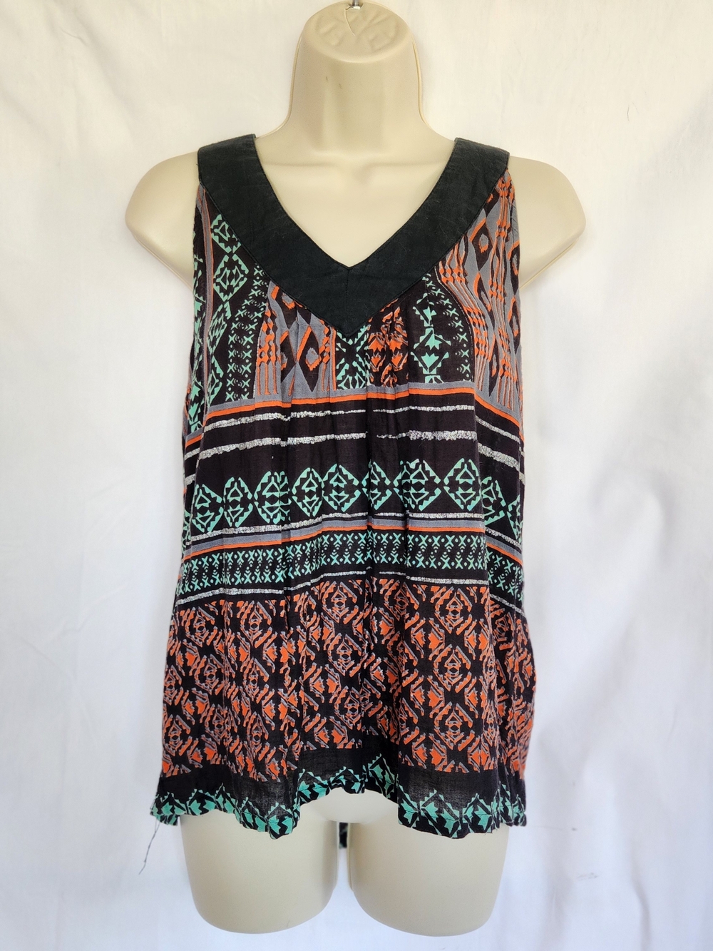 Rip Curl 100% Cotton Boho Printed V-Neck Sleeveless TankTop - Black, Mint & Rust